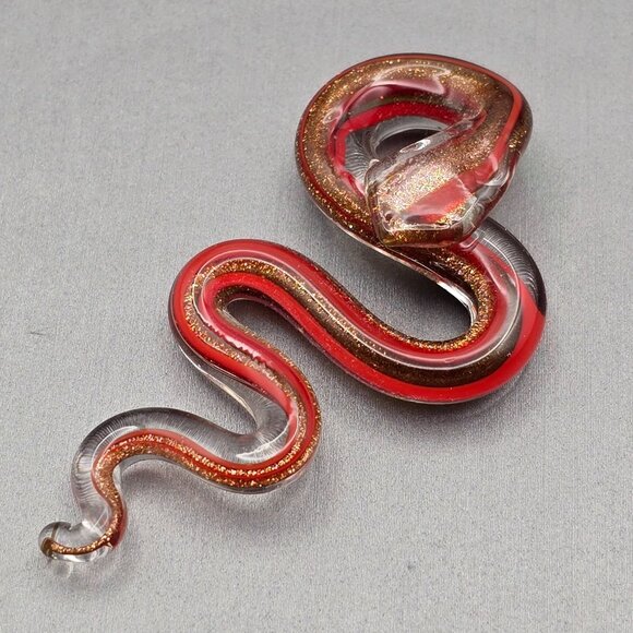 Unbranded Jewelry - Artisan Made Glass Snake Pendant 2.5" Red w/ Gold Sparkle Sculptural Bail